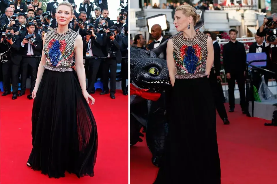 Cate Blanchett optó por este diseño de Givenchy con mucho brillo y pedrería en la parte superior. Como siempre, acertada y original