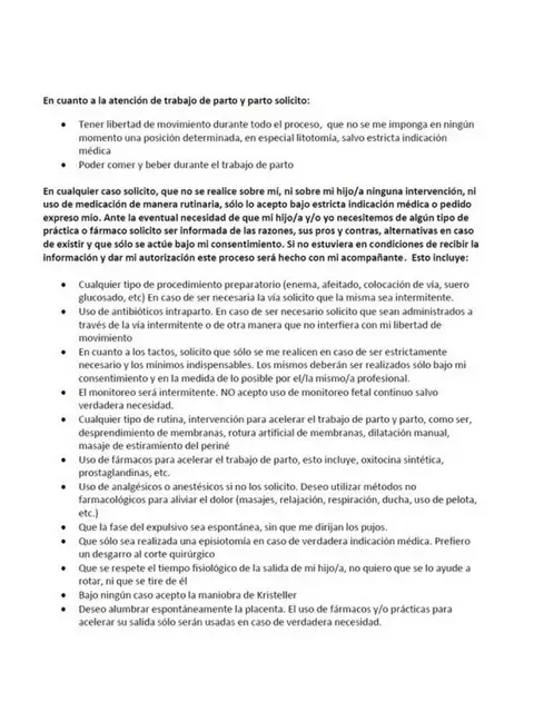 Extracto del modelo de Plan de Parto de Las Casildas. Si lo amplían se lee bien