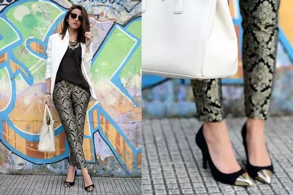 La blogger de Lovely Pepa, Alexandra, nos muestra su outfit con unos tacos divinos de Mango de puntas metalizadas