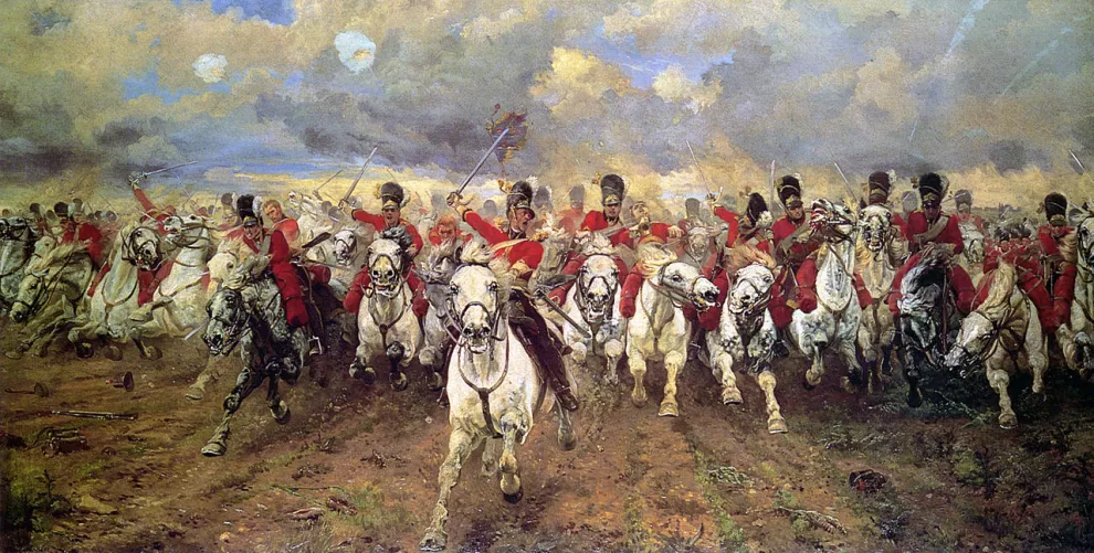 En una forma sumamente novedosa para su época, Elizabeth Thomson retrató a la caballería galopando hacia el espectador.
