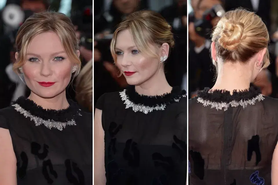 Kristen Dunst con chignon y flequillo, un peinado prolijo y elegante para la alfombra roja