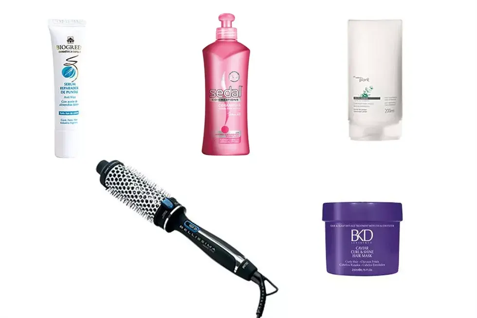 SERUM REPARADOR. Biogreen, $55; CREMA PARA PEINAR CON CERAMIDAS, Sedal, consultar precio; CREMA PARA PEINAR SIN ENJUAGUE. Natura, $114; CEPILLO SECADOR MAGIC STYLE. Bellissima, $559; MÁSCARA CAPILAR. BKD, $120.