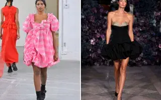 Así es el vestido globo que es furor en Europa y que vamos a usar la próxima primavera Dos modelos en la pasarela con vestidos.