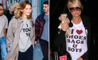 De Zendaya a Paris Hilton: las mejores remeras con frases y dónde conseguirlas acá Zendaya y Paris Hilton usando remeras con frases.