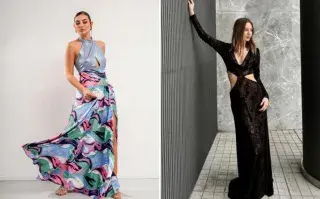 Dos modelos usando vestidos de fiesta.