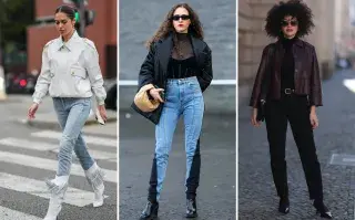 Los mejores looks de street style para combinar jeans chupines con básicos este invierno tres looks de street style con pantalón chupin