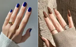Manos con uñas en azul y marrón