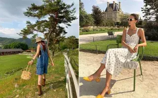 Dos fotos de dos mujeres usando ropa del estilo garden girl.
