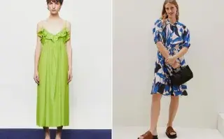Dos fotos de dos mujeres usando vestidos de marcas argentinas.