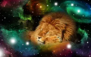 Arte de un león en el cosmos.