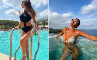Dos fotos de Pampita en malla.