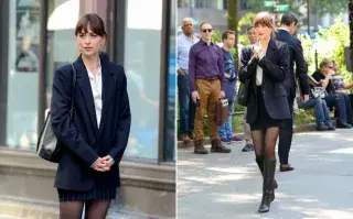 Dos fotos de Dakota Johnson en la calle.