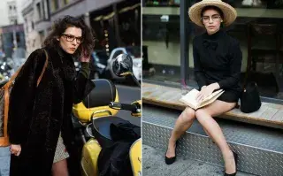 Dos fotos de mujeres en la calle usando anteojos de visión.