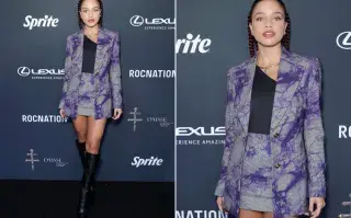 Dos fotos de Emilia Mernes en un evento.