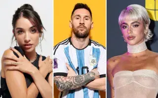 Armado con fotos de María Becerra, Messi y Tini.