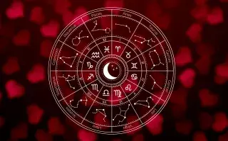 La rueda zodiacal, con los símbolos de los 12 signos astrales y un fondo de corazones.