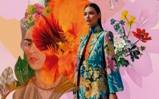 Mujer con collage de flores