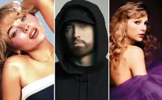 Foto de Sabrina Carpenter, Eminem y Taylor Swift.