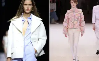 Dos fotos de mujeres desfilando en la pasarela.