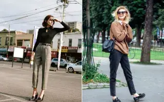 Cómo es el pantalón cigarette que vuelve a ser tendencia y 5 formas para combinarlo Dos mujeres en la calle usando pantalones cigarette.