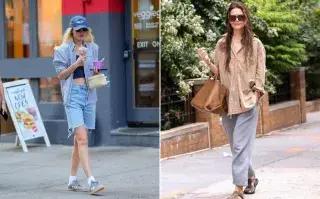 Una foto de Gigi Hadid y otra de Katie Holmes en la calle.