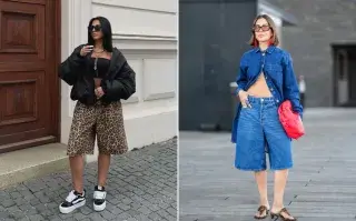 Alerta tendencias 2025: cómo lookear tus bermudas esta temporada Dos fotos de mujeres en la calle usando bermudas.