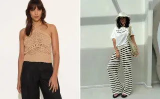 Tendencia primavera verano 2025: el crochet va a ser furor esta temporada Dos fotos de modelos mujeres usando pendas en crochet.