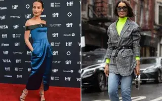 Una foto de la actriz Alicia Vikander y otra de una mujer en la calle usando cinturón.
