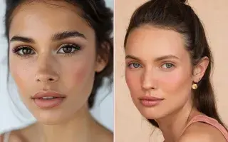 Dos fotos de mujeres con la tendencia de maquillaje french girl.