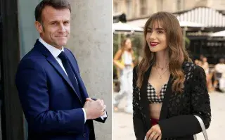 Foto de Emmanuel Macron y Lily Collins.