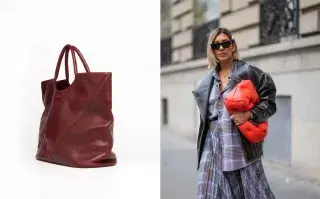 Una foto de un bolso XL y una foto de una mujer en la calle usando un bolso XL.