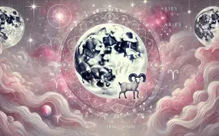 Luna llena y el símbolo de Aries.
