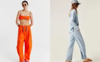 Dos modelos usando pantalones livianos.