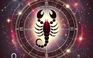 La rueda zodiacal, con el símbolo del signo de Escorpio en el centro.