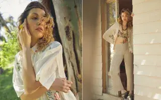 Una chica posando en un bosque con ropa de verano