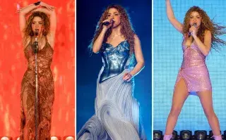 Foto con 3 looks de Shakira en su gira Las mujeres ya no lloran.