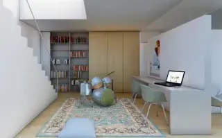 Separador corredizo que transforma un estudio en sala de ensayo.