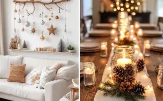 Este año, la tendencia navideña apuesta por mesas naturales, cintas de lino, velas beige y ramas verdes que evocan el minimalismo escandinavo.