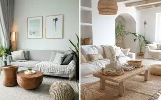 En el living minimalista cálido predominan los muebles de diseño simple y proporciones equilibradas