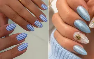 Dos manos de mujer con uñas pintadas en los tonos de la selección