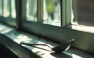 una cuchara apoyada en el marco de una ventana