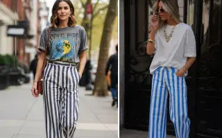 Dos opciones de looks con pantalones a rayas que son tendencia