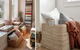 10 ideas decorativas y prácticas para guardar los almohadones cuando nos vamos a dormir Dos opciones de guardado de almohadones
