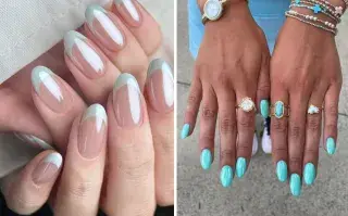 Ni nude ni francesita: la manicura “aqua glazed” que empieza a verse en todas partes Uñas celestes en color agua