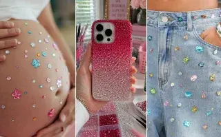 Brillos en una panza, un teléfono y un jean