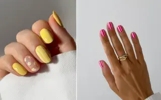 Spring nails: los colores y diseños que son tendencia esta primavera y cómo cuidar las uñas Dos manos de mujeres con uñas amarillas y otra con uñas en color rosa y fucsia