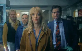 Devid Striesow, Axel Stein, Heike Makatsch and Torben Liebrecht in "Where's Wanda?," now streaming on Apple TV.