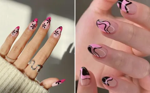 Diseños de uñas rosas y negros para que te inspires 💅🏻✨