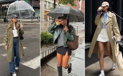 Tres mujeres con looks de lluvia