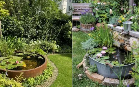 Miniestanques en macetas: cómo lograr un oasis en jardines pequeños Miniestanques en macetas: cómo lograr un oasis en jardines pequeños
